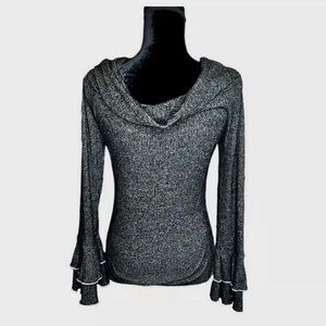 Bell Sleeve Ribbed Cowl Neck Sweater